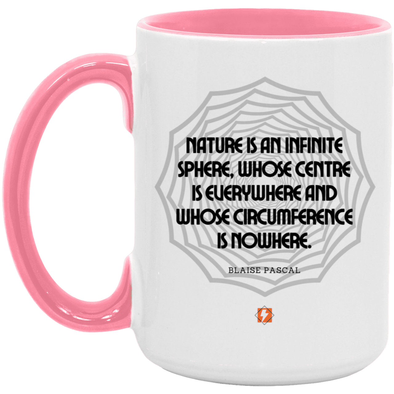 Ceramic Large Mug 15oz with inspiring Pascal quote: BP108 - Nature is unfathomable - Color: White/Pink