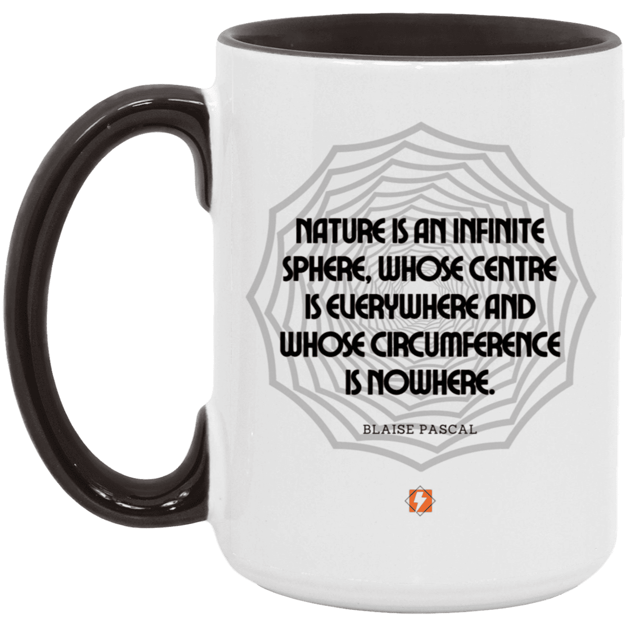 Ceramic Large Mug 15oz with inspiring Pascal quote: BP108 - Nature is unfathomable - Color: White/Black