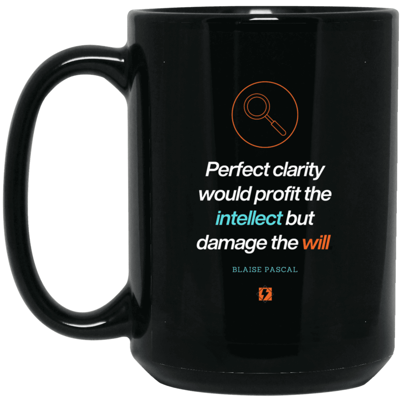 Ceramic Large Mug 15oz with inspiring Pascal quote: BP109 - Clarity sometimes leads to inaction - Color: Plain Black