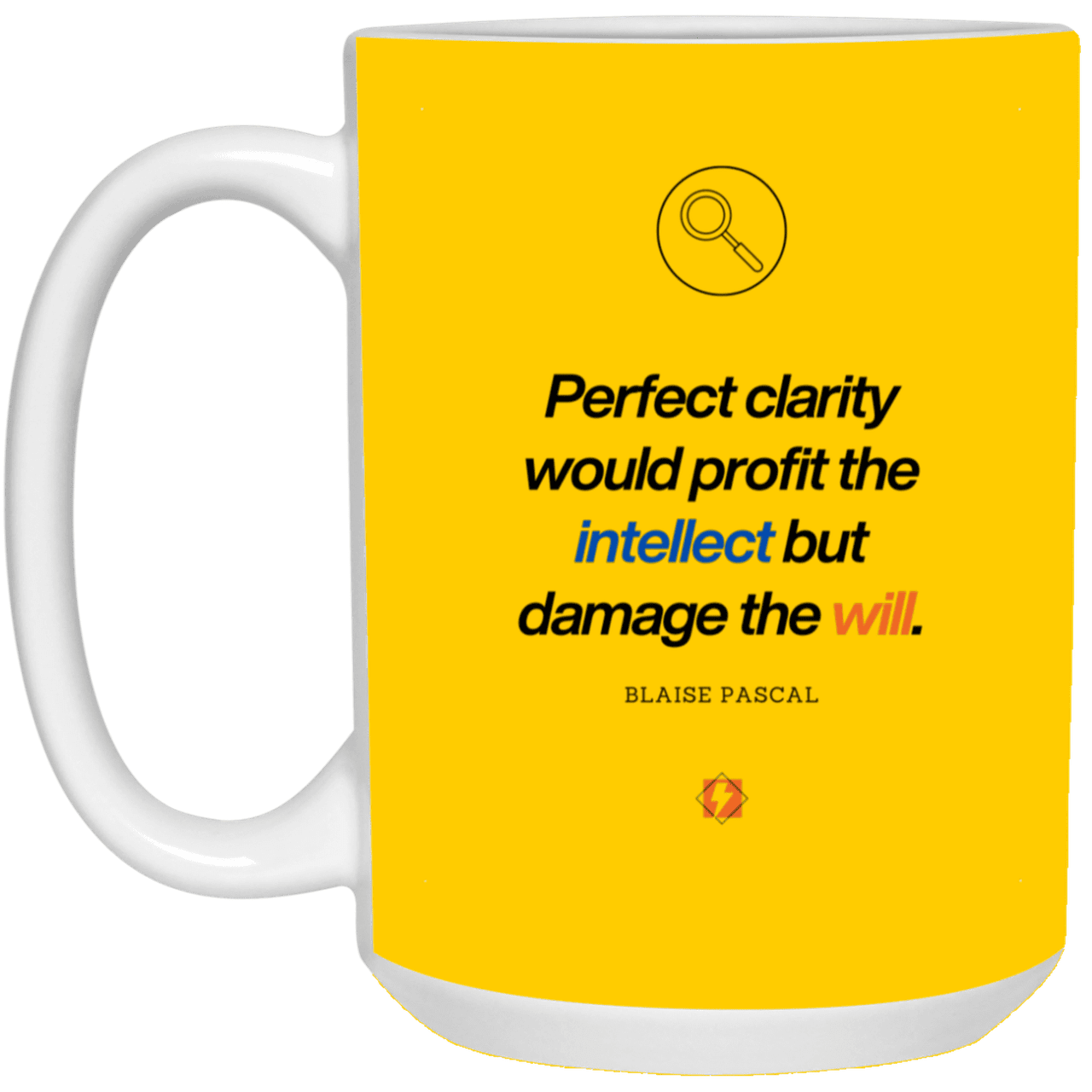 Ceramic Large Mug 15oz with inspiring Pascal quote: BP109 - Clarity sometimes leads to inaction - Color: Athletic Gold