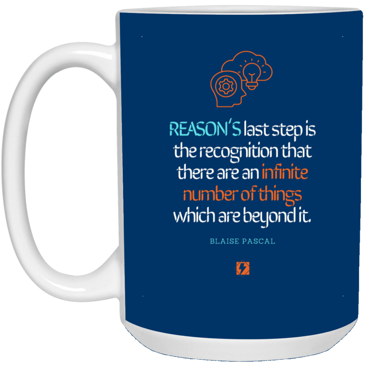 Ceramic Large Mug 15oz with inspiring Pascal quote: BP110 - Reason is limited - Color: Royal