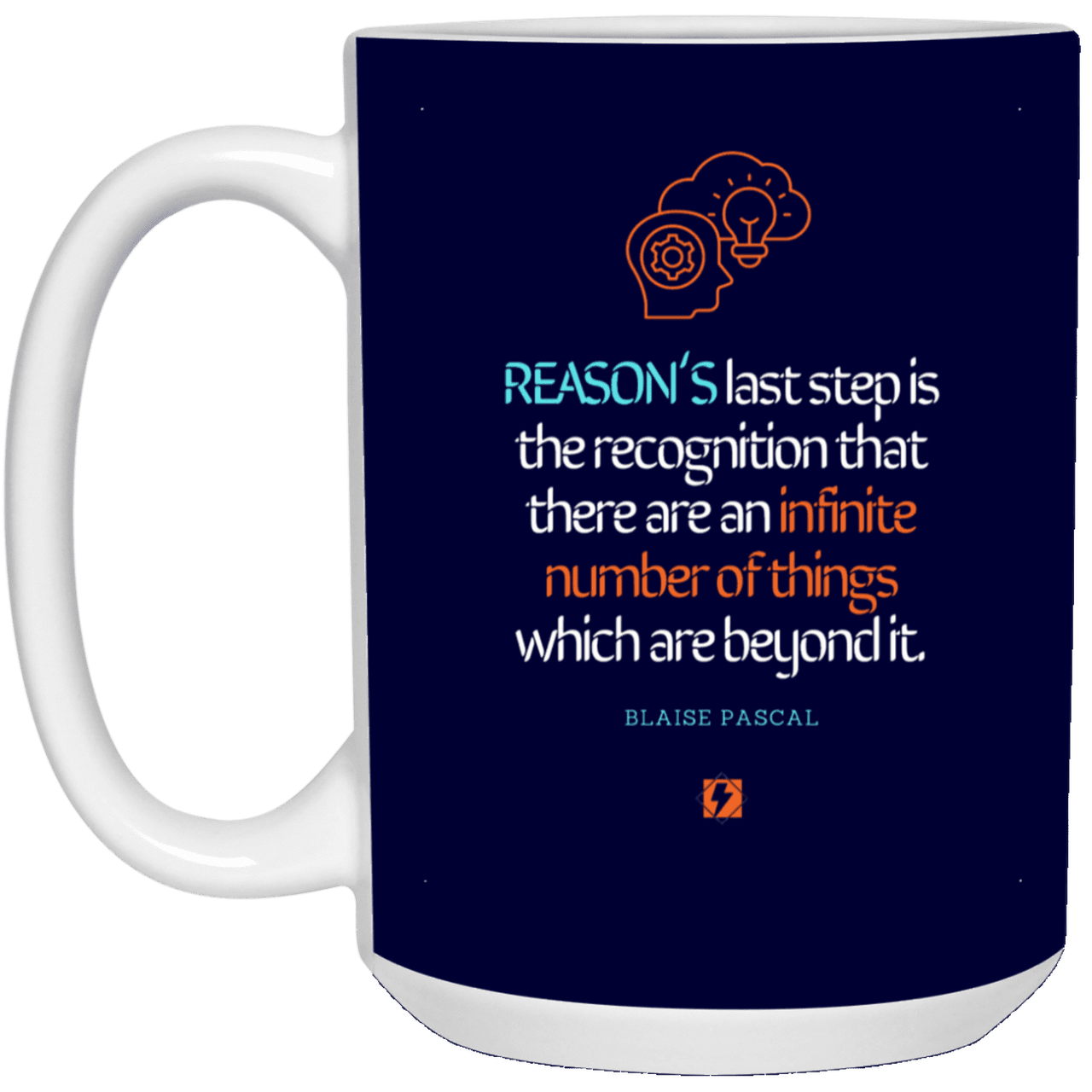 Ceramic Large Mug 15oz with inspiring Pascal quote: BP110 - Reason is limited - Color: Navy