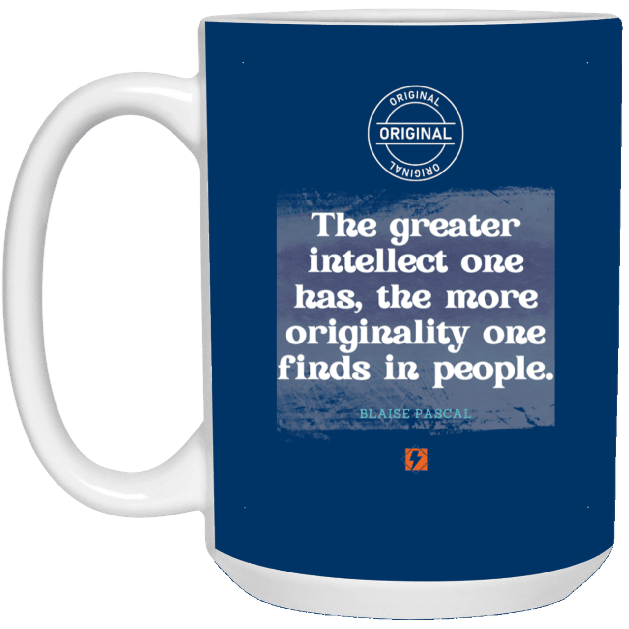 Ceramic Large Mug 15oz with inspiring Pascal quote: BP111 - Intelligence is in perceiving originality - Color: Royal