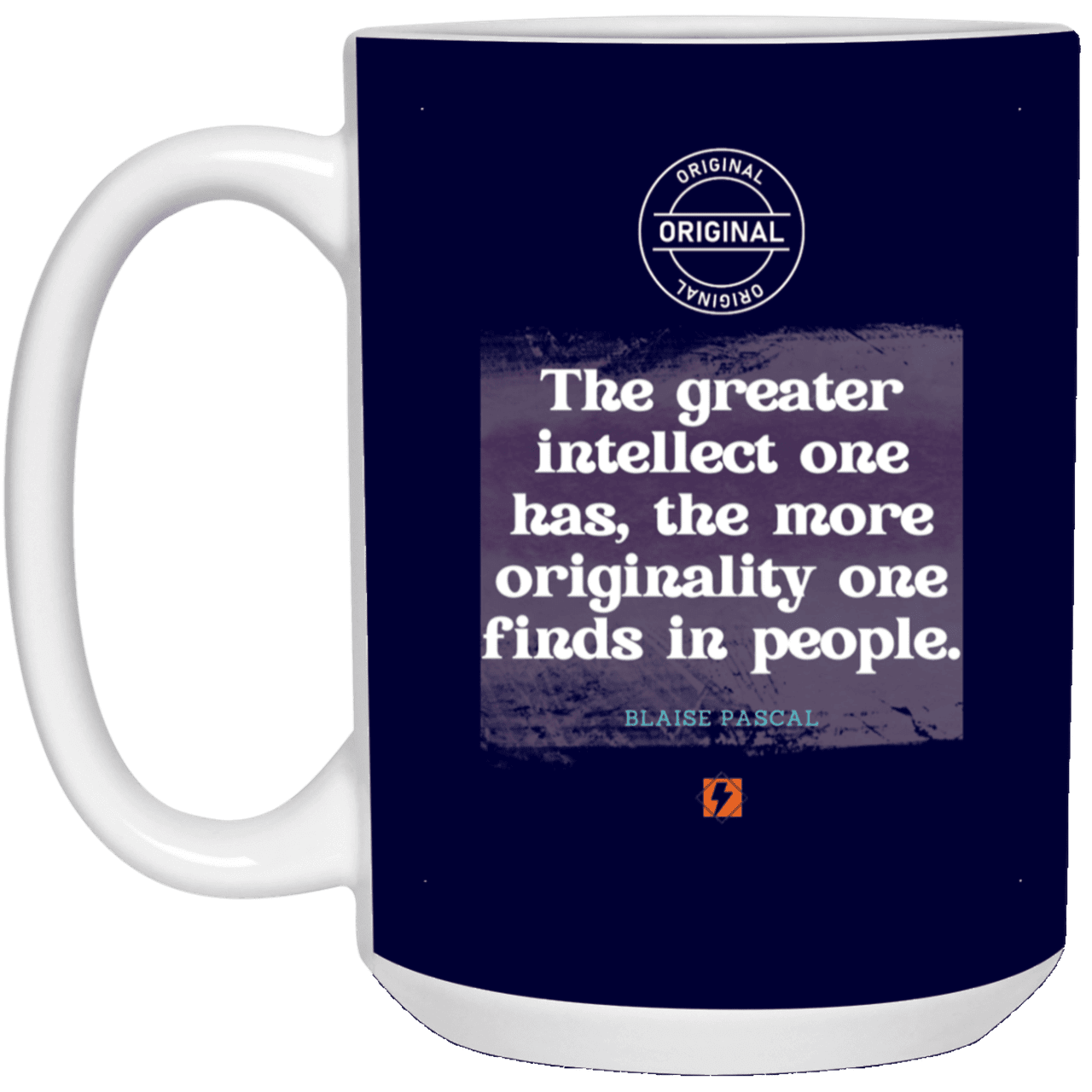 Ceramic Large Mug 15oz with inspiring Pascal quote: BP111 - Intelligence is in perceiving originality - Color: Navy