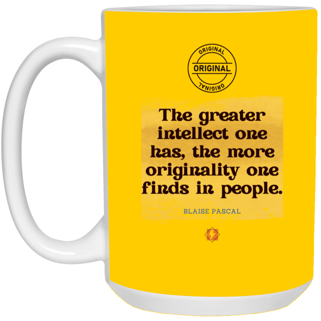 Ceramic Large Mug 15oz with inspiring Pascal quote: BP111 - Intelligence is in perceiving originality - Color: Athletic Gold