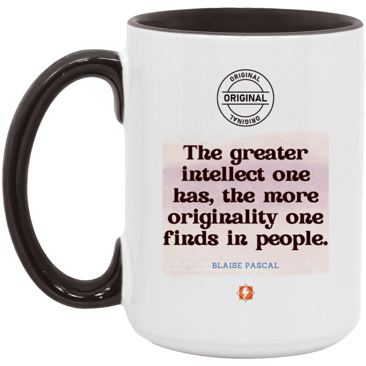 Ceramic Large Mug 15oz with inspiring Pascal quote: BP111 - Intelligence is in perceiving originality - Color: White/Black