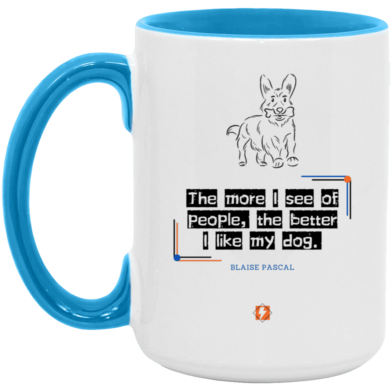 Ceramic Large Mug 15oz with inspiring Pascal quote: BP112 - People vs Pets - Color: White/Light Blue