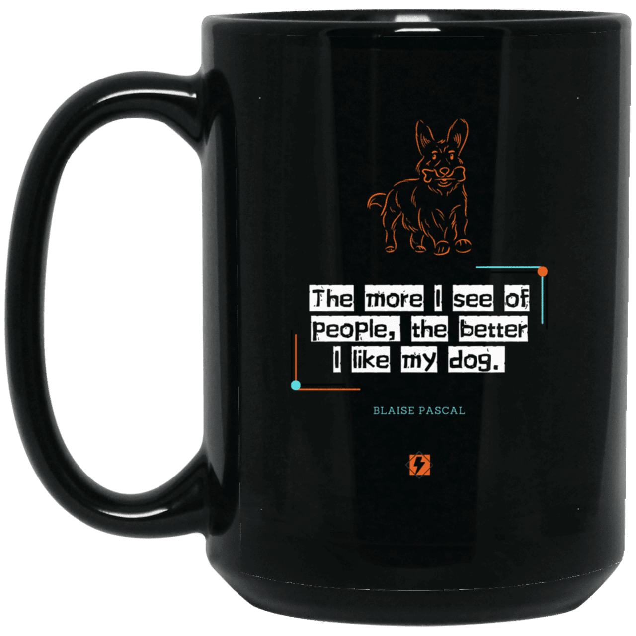 Ceramic Large Mug 15oz with inspiring Pascal quote: BP112 - People vs Pets - Color: Plain Black