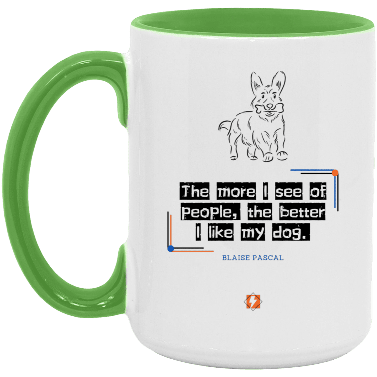 Ceramic Large Mug 15oz with inspiring Pascal quote: BP112 - People vs Pets - Color: White/Light Green