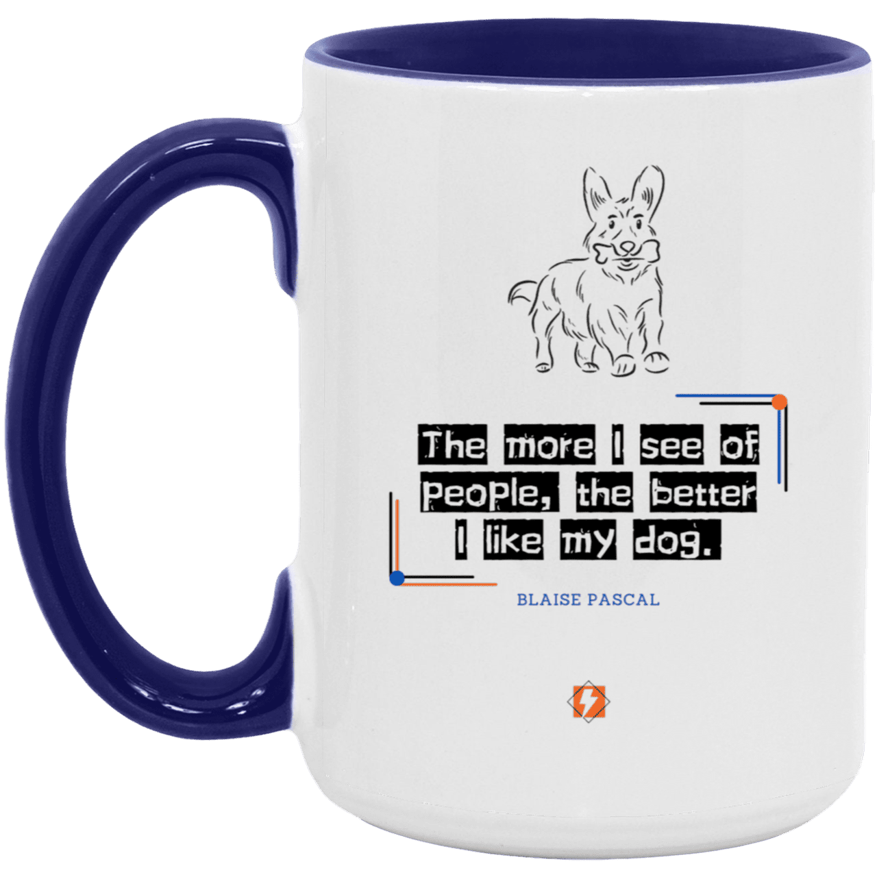 Ceramic Large Mug 15oz with inspiring Pascal quote: BP112 - People vs Pets - Color: White/Midnight Blue