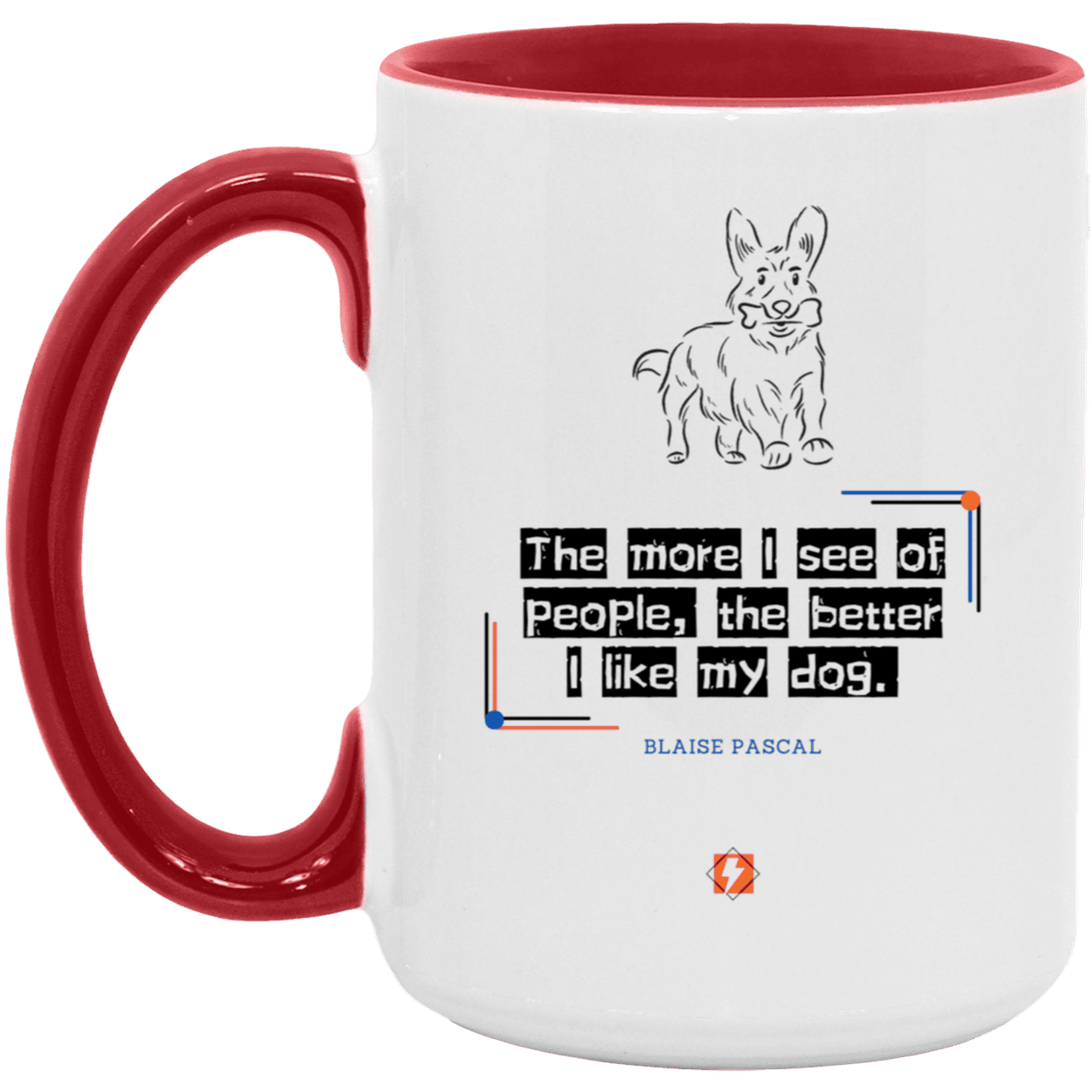 Ceramic Large Mug 15oz with inspiring Pascal quote: BP112 - People vs Pets - Color: White/Red