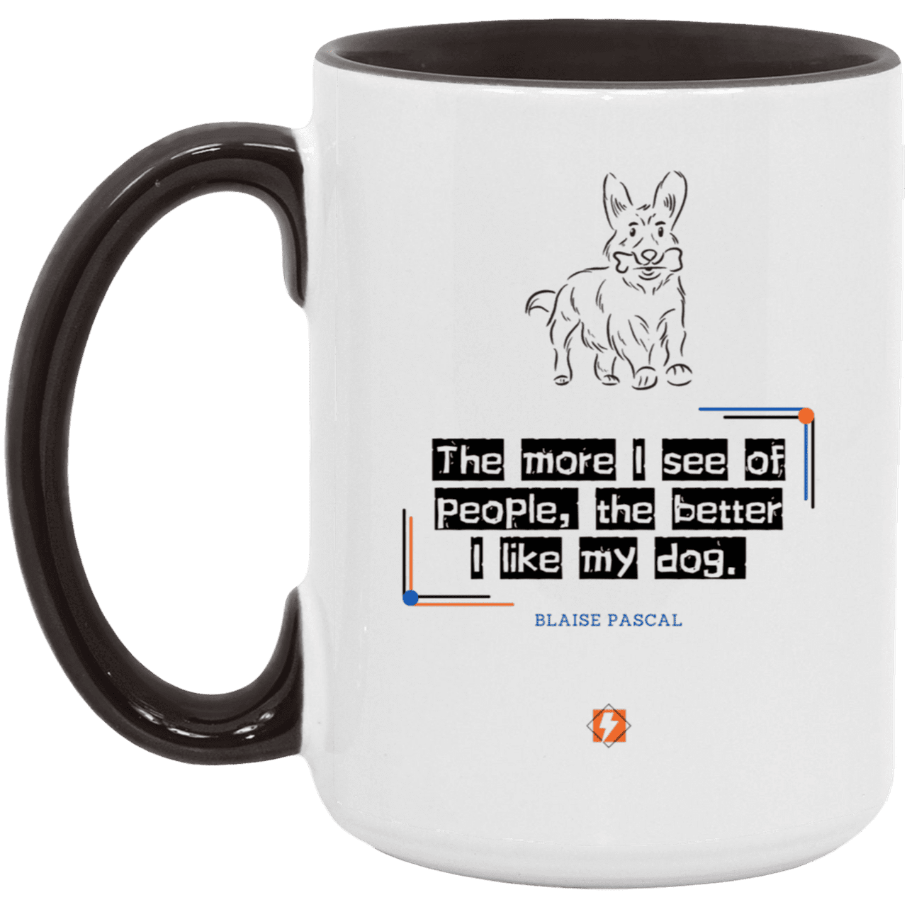 Ceramic Large Mug 15oz with inspiring Pascal quote: BP112 - People vs Pets - Color: White/Black