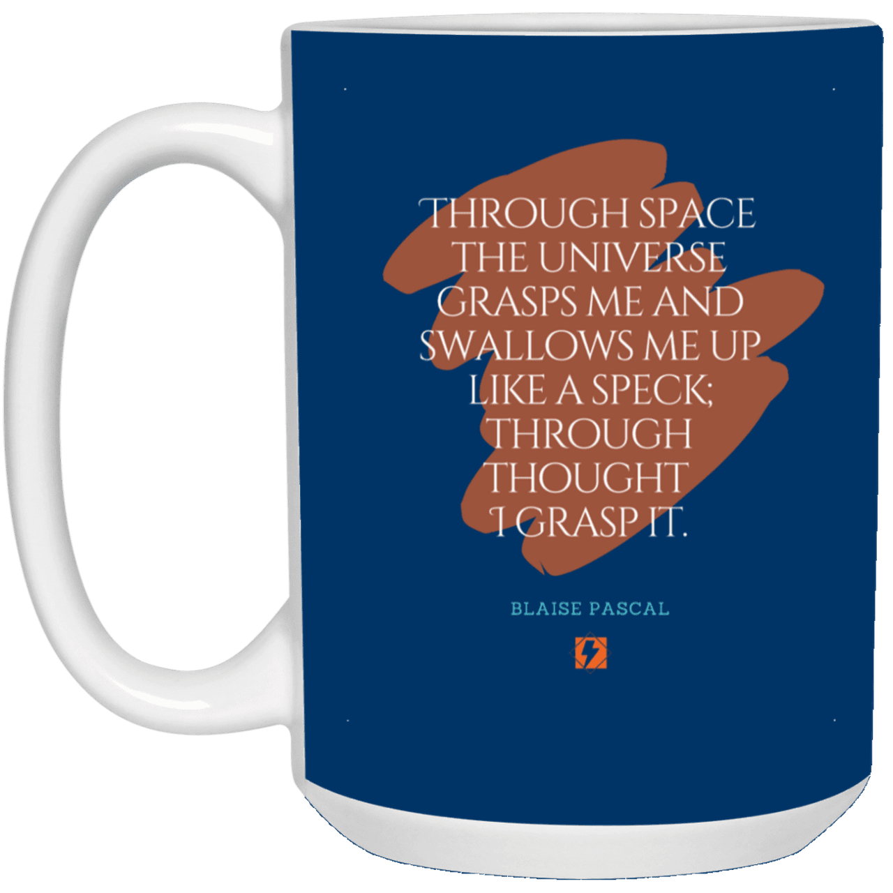 Ceramic Large Mug 15oz with inspiring Pascal quote: BP113 - Thought transcends space matter and time - Color: Royal