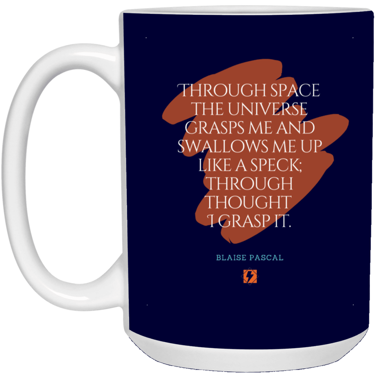 Ceramic Large Mug 15oz with inspiring Pascal quote: BP113 - Thought transcends space matter and time - Color: Navy