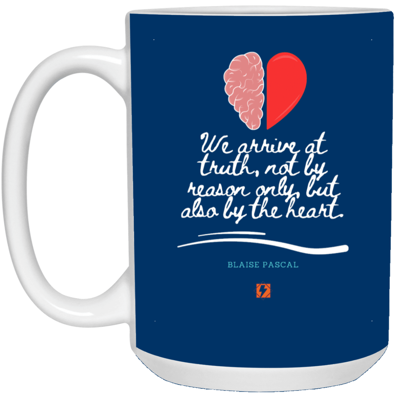 Ceramic Large Mug 15oz with inspiring Pascal quote: BP116 - Truth requires both the head and the heart - Color: Royal