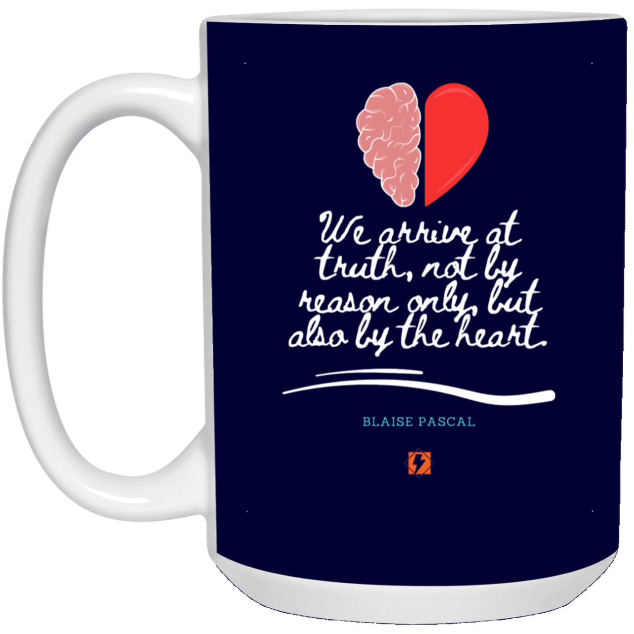 Ceramic Large Mug 15oz with inspiring Pascal quote: BP116 - Truth requires both the head and the heart - Color: Navy