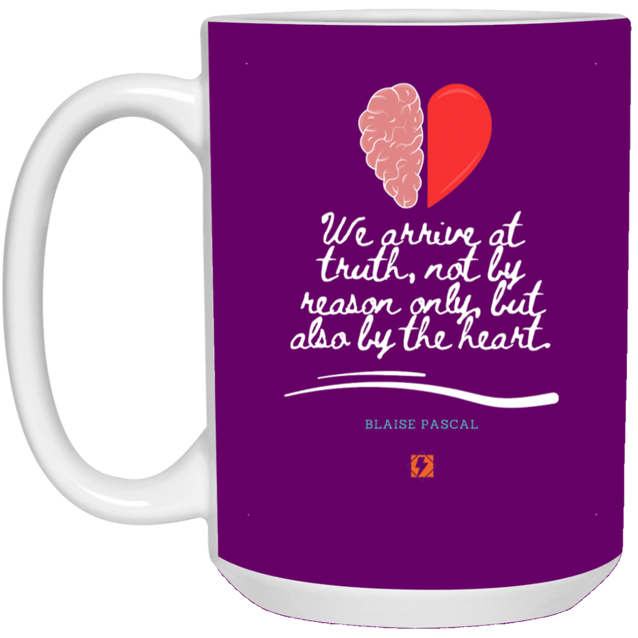 Ceramic Large Mug 15oz with inspiring Pascal quote: BP116 - Truth requires both the head and the heart - Color: Purple