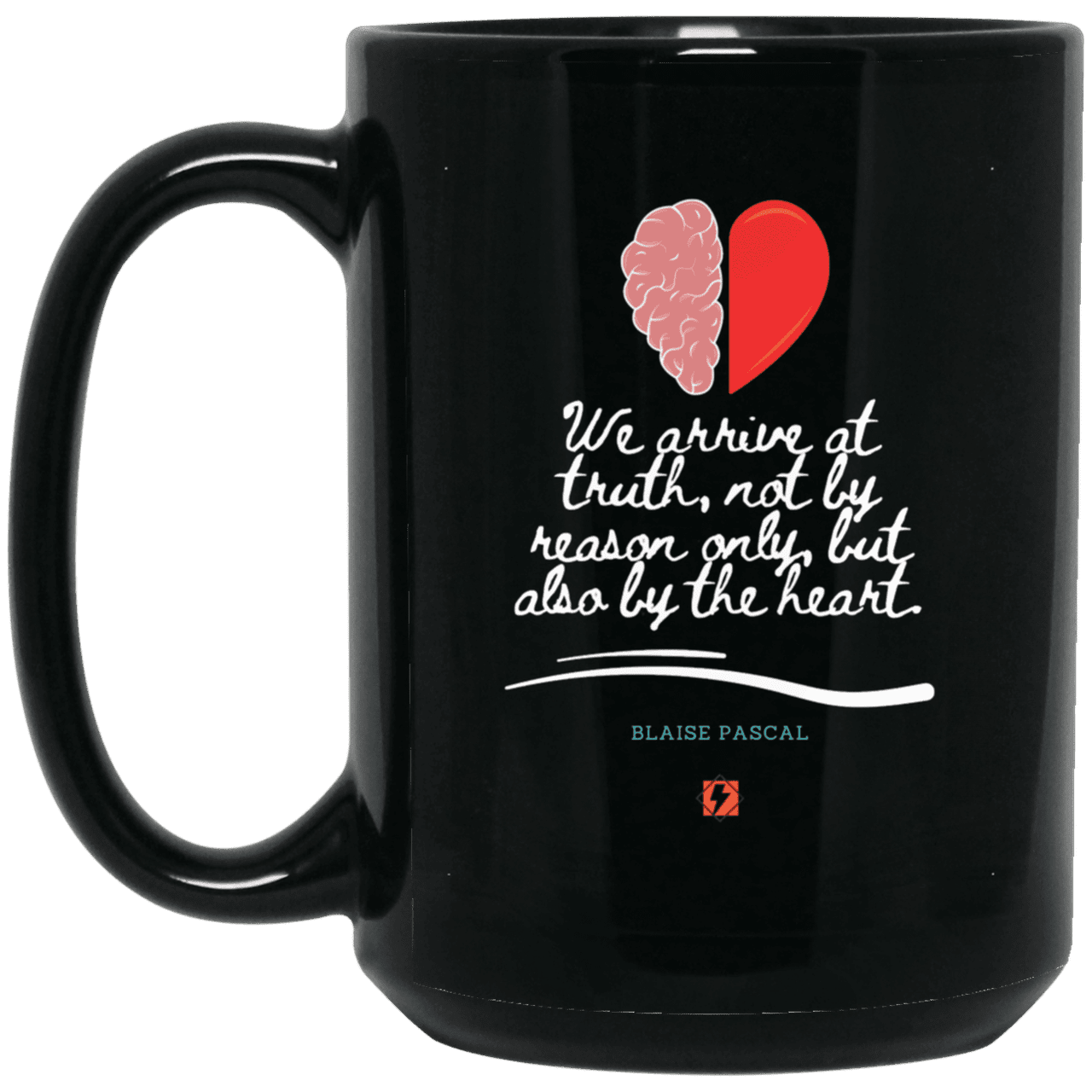 Ceramic Large Mug 15oz with inspiring Pascal quote: BP116 - Truth requires both the head and the heart - Color: Plain Black