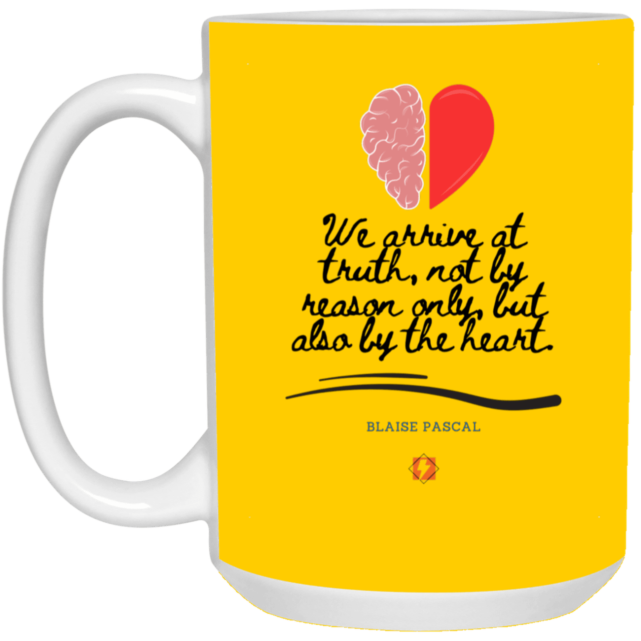 Ceramic Large Mug 15oz with inspiring Pascal quote: BP116 - Truth requires both the head and the heart - Color: Athletic Gold