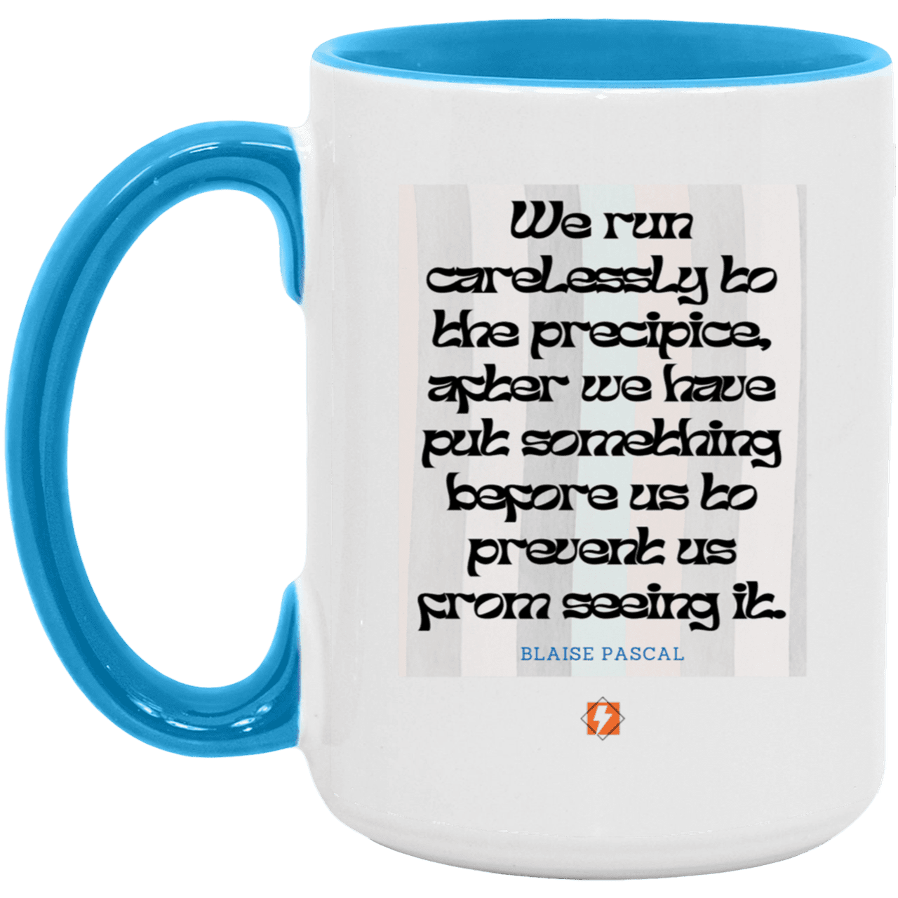 Ceramic Large Mug 15oz with inspiring Pascal quote: BP117 - Making assumptions carry risks - Color: White/Light Blue