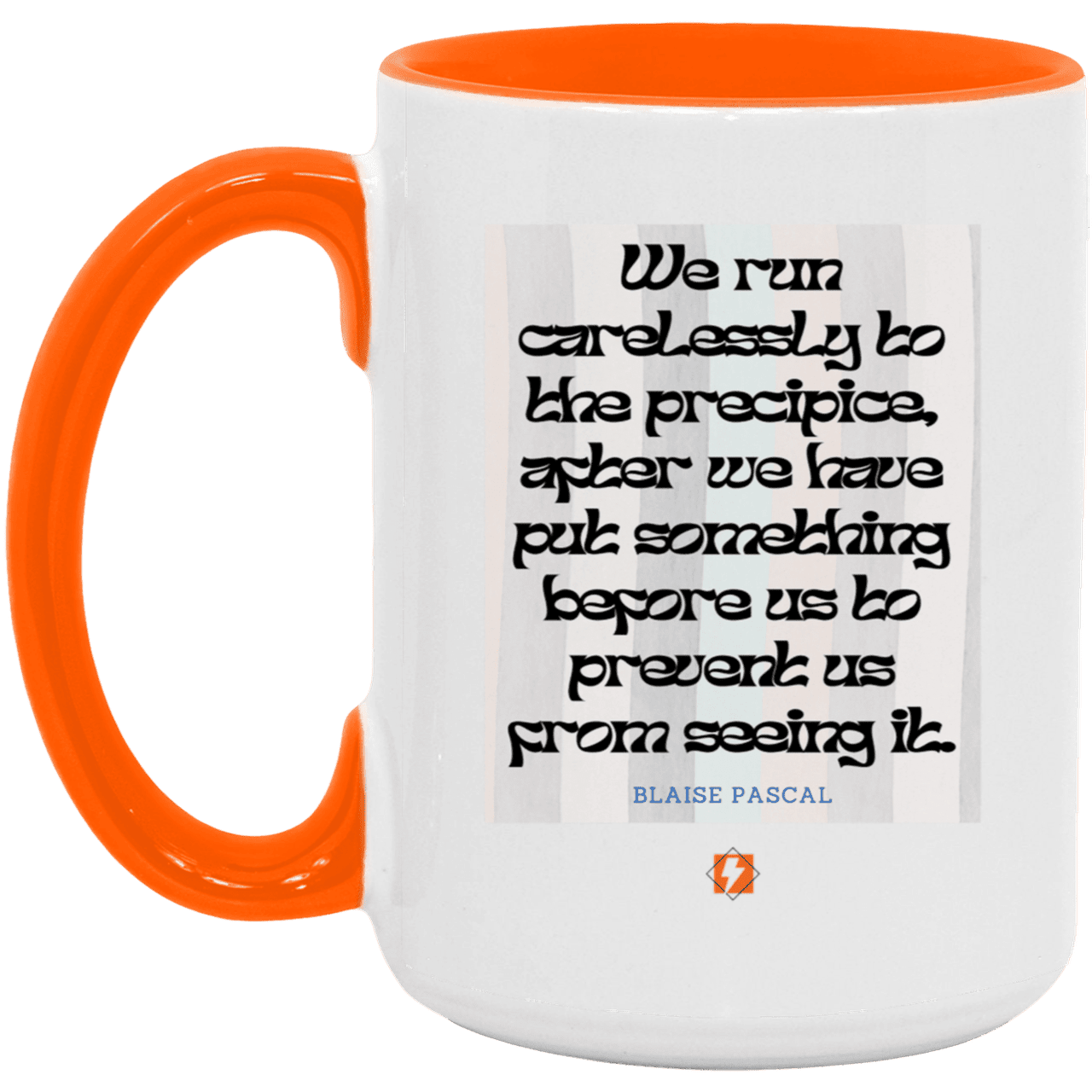 Ceramic Large Mug 15oz with inspiring Pascal quote: BP117 - Making assumptions carry risks - Color: White/Orange