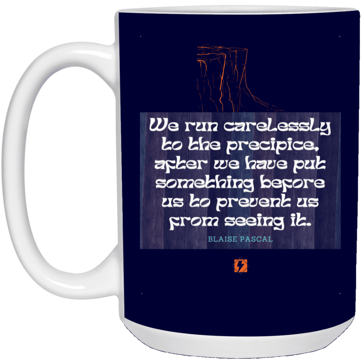 Ceramic Large Mug 15oz with inspiring Pascal quote: BP117 - Making assumptions carry risks - Color: Navy