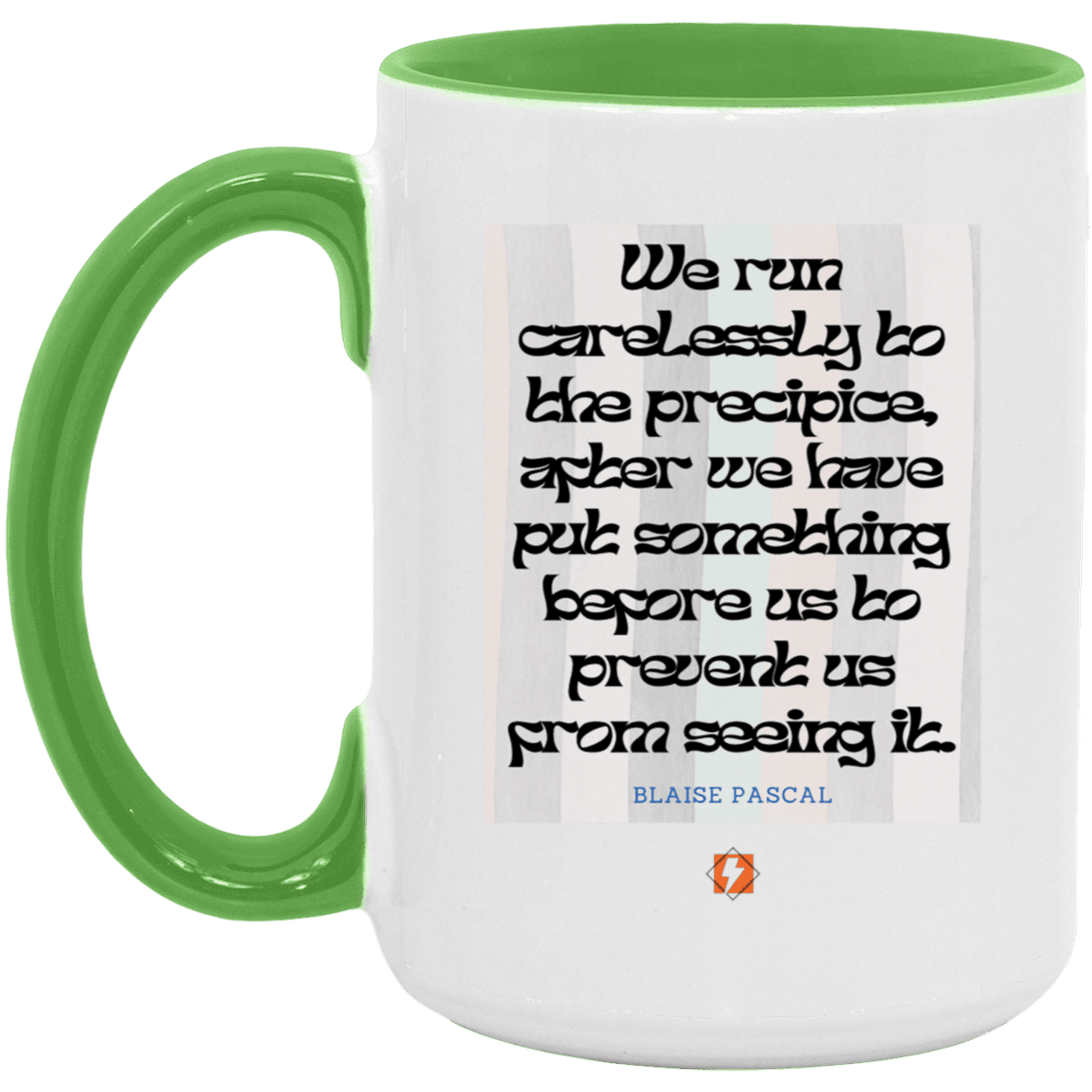 Ceramic Large Mug 15oz with inspiring Pascal quote: BP117 - Making assumptions carry risks - Color: White/Light Green