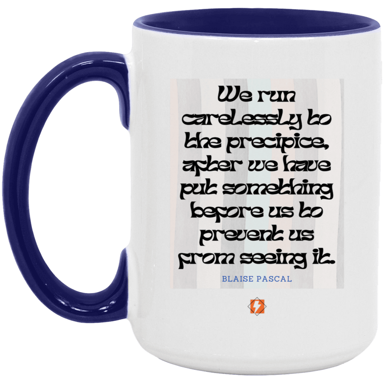 Ceramic Large Mug 15oz with inspiring Pascal quote: BP117 - Making assumptions carry risks - Color: White/Midnight Blue