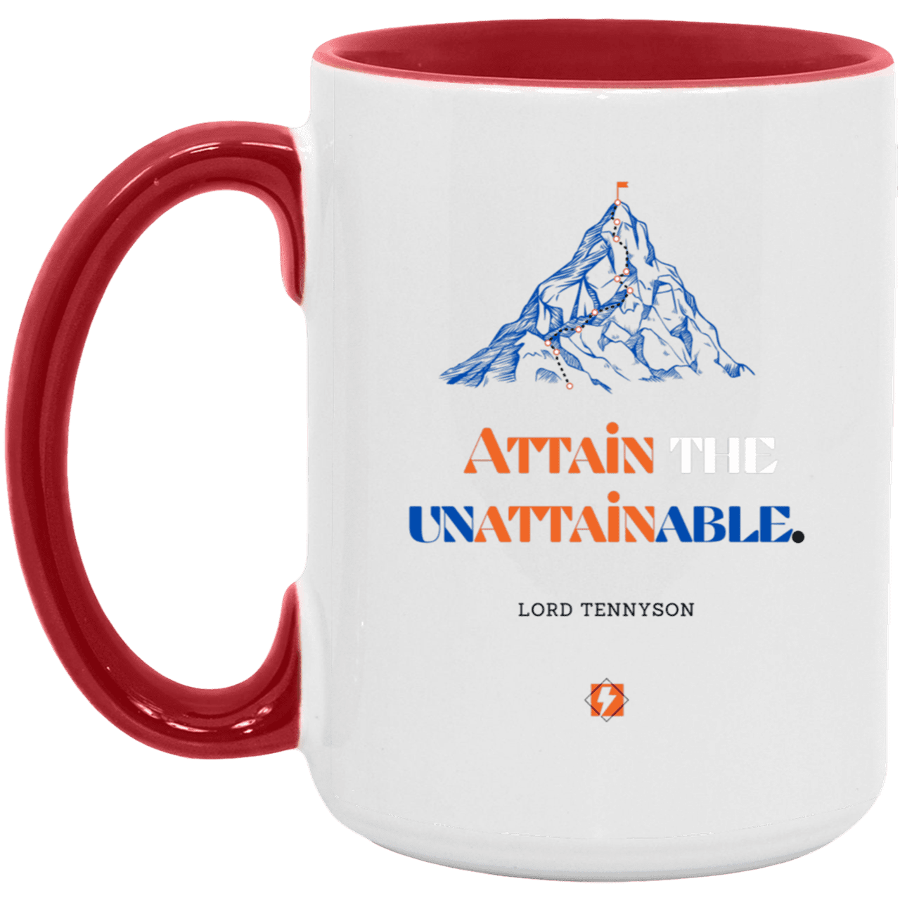 Ceramic Large Mug 15oz with inspiring Tennyson quote: LT101 - Nothing unattainable as such - Color: White/Red