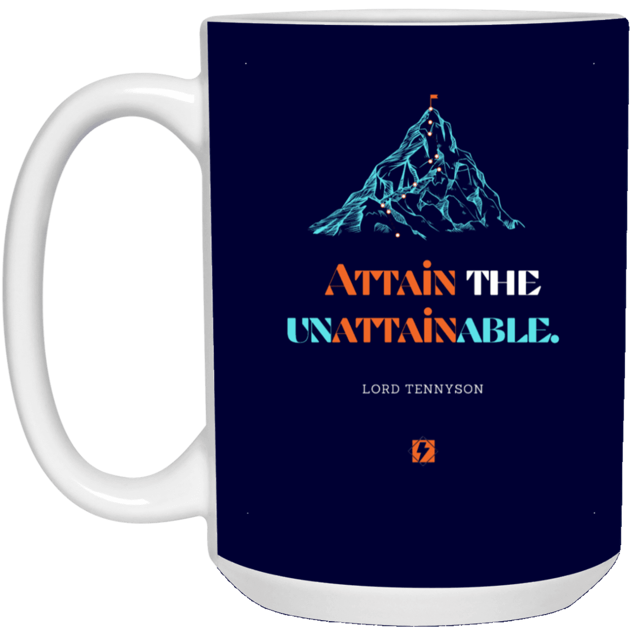 Ceramic Large Mug 15oz with inspiring Tennyson quote: LT101 - Nothing unattainable as such - Color: Navy