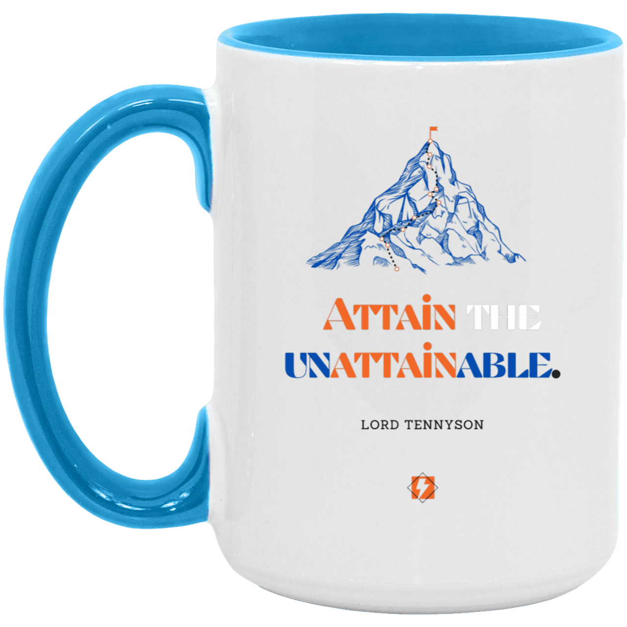 Ceramic Large Mug 15oz with inspiring Tennyson quote: LT101 - Nothing unattainable as such - Color: White/Light Blue