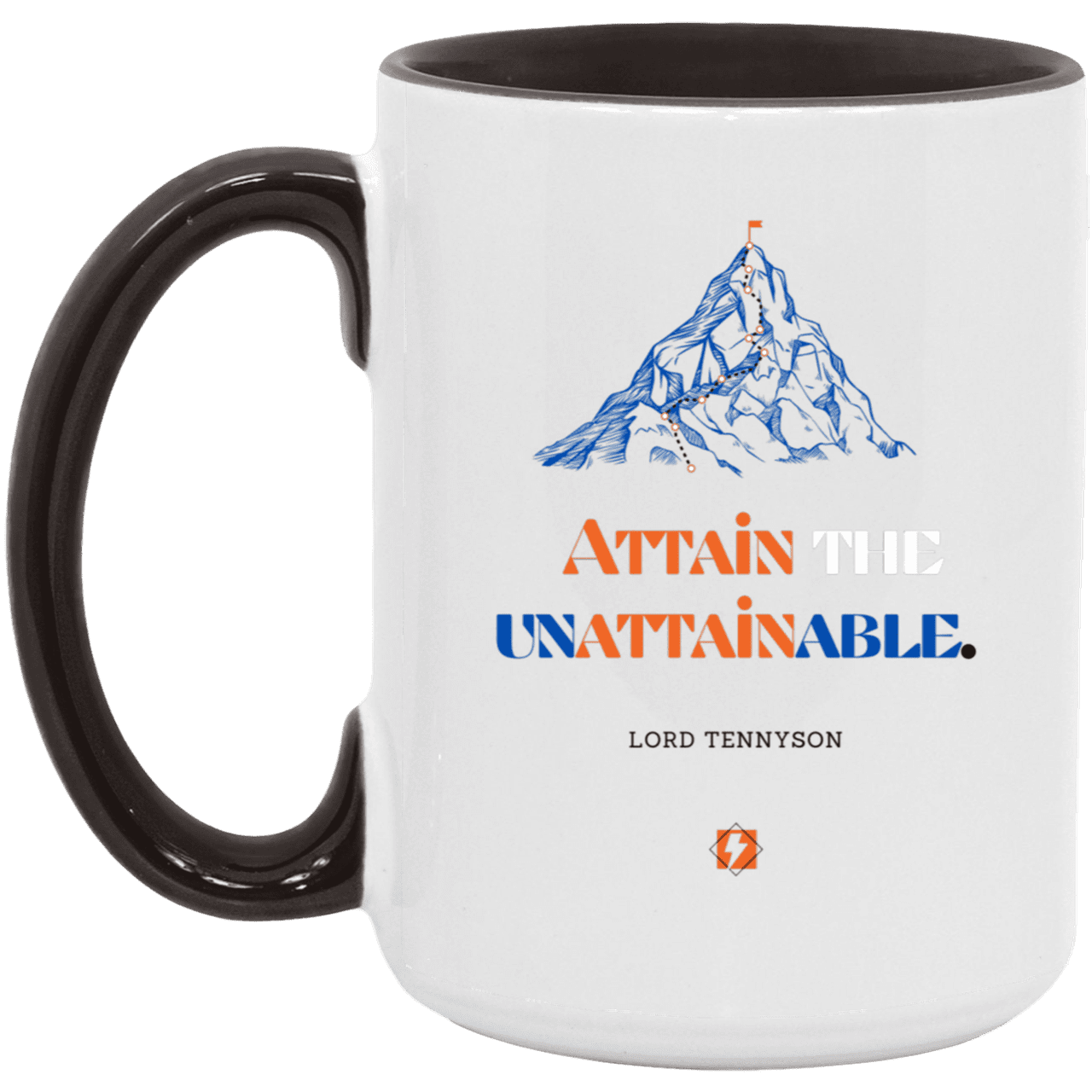 Ceramic Large Mug 15oz with inspiring Tennyson quote: LT101 - Nothing unattainable as such - Color: White/Black