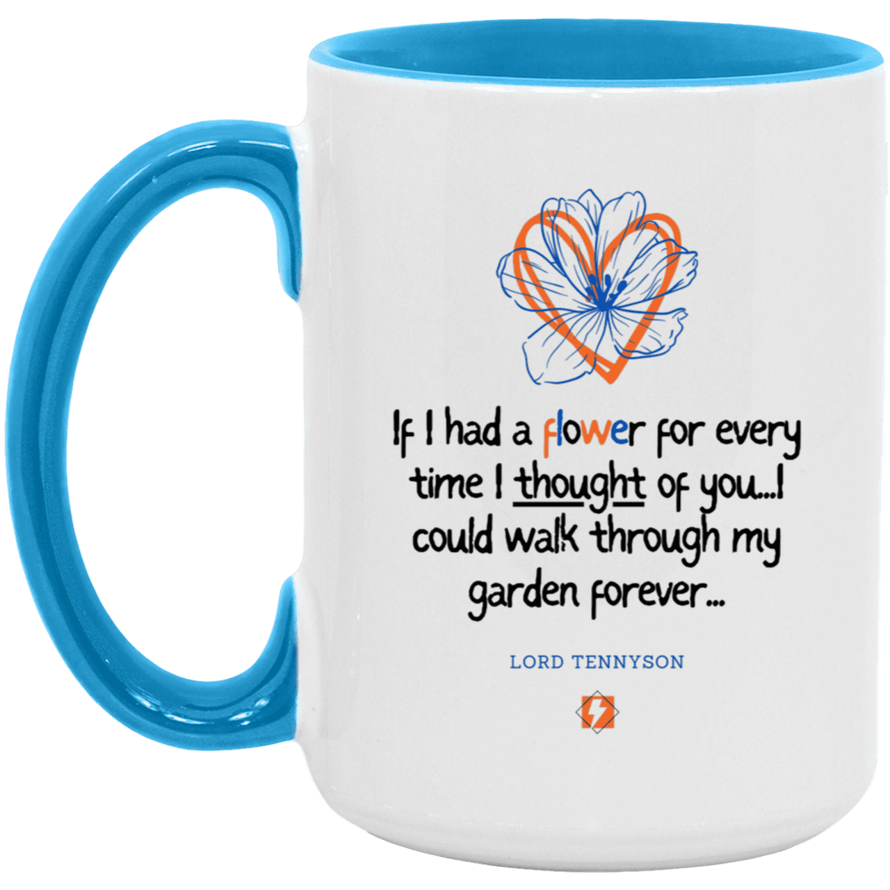 Ceramic Large Mug 15oz with inspiring Tennyson quote: LT104 - Thinking of you - Color: White/Light Blue