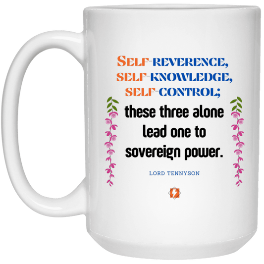 Ceramic Large Mug 15oz with inspiring Tennyson quote: LT113 - Self knowledge leads to power - Color: Plain White Black White