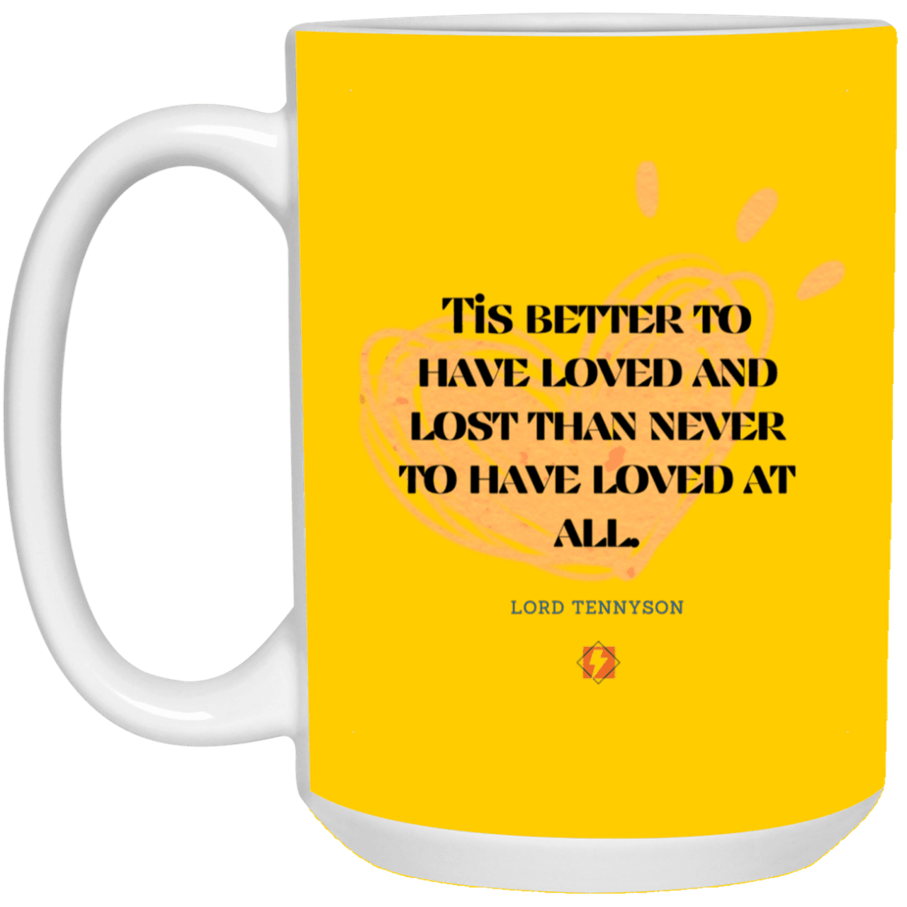 Ceramic Large Mug 15oz with inspiring Tennyson quote: LT117 - Seeking love inspite of disappointments - Color: Athletic Gold Navy