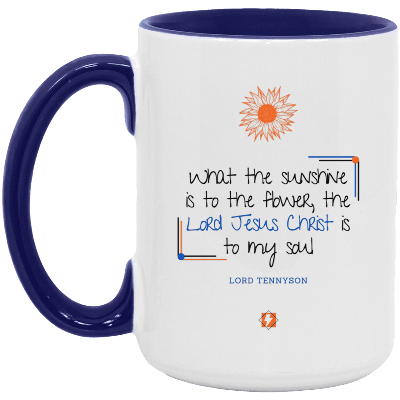 Ceramic Large Mug 15oz with inspiring Tennyson quote: LT119 - A personal profession of faith by Lord Tennyson - Color: White/Midnight Blue