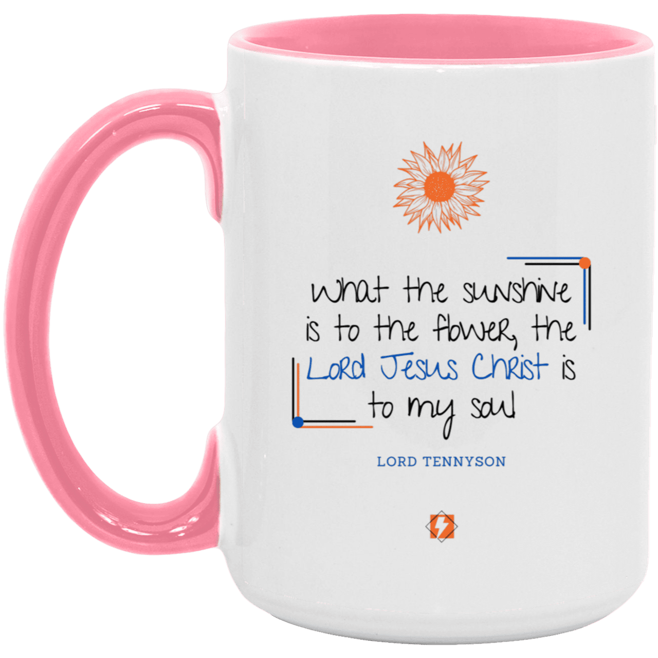 Ceramic Large Mug 15oz with inspiring Tennyson quote: LT119 - A personal profession of faith by Lord Tennyson - Color: Navy White/Pink