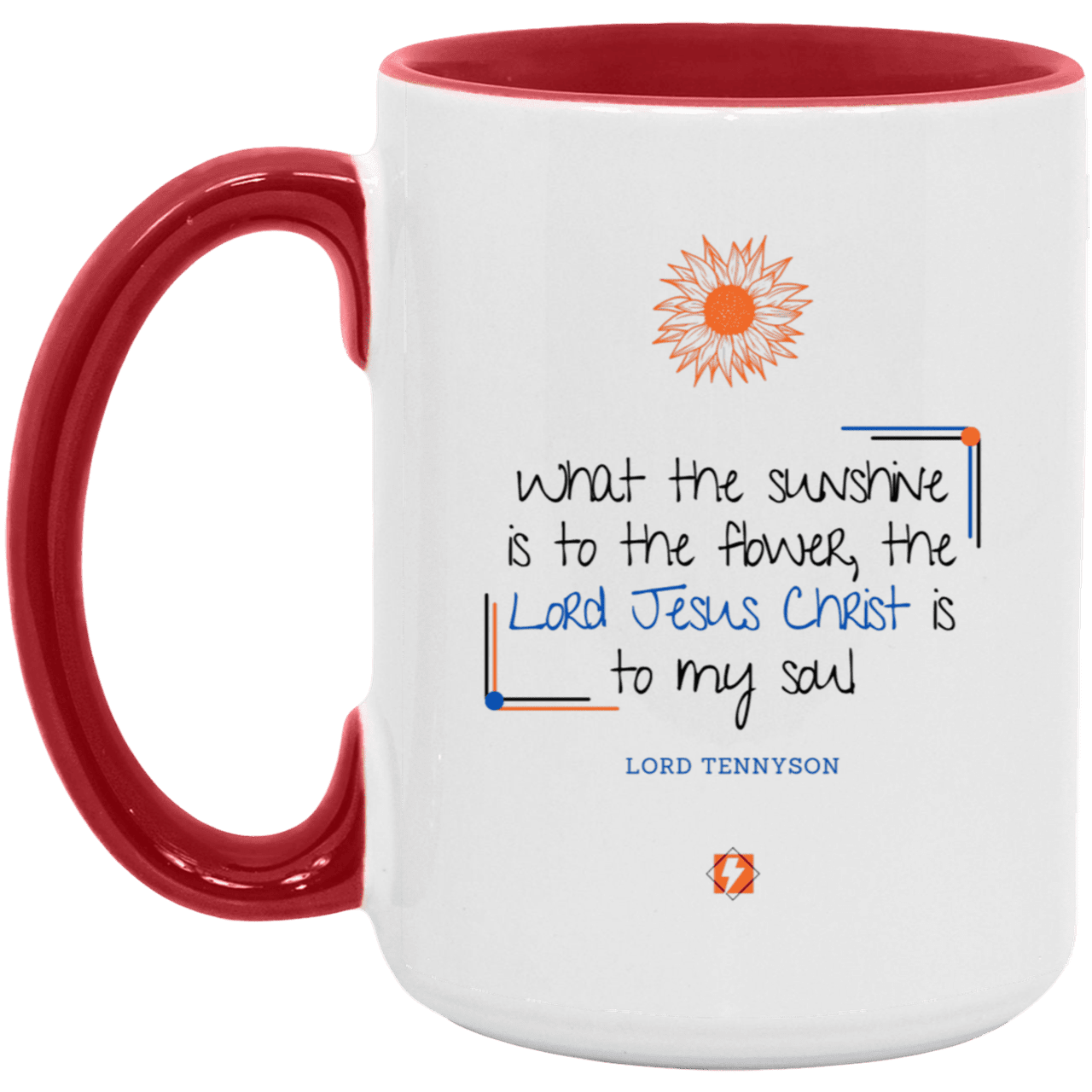 Ceramic Large Mug 15oz with inspiring Tennyson quote: LT119 - A personal profession of faith by Lord Tennyson - Color: Black White White/Red