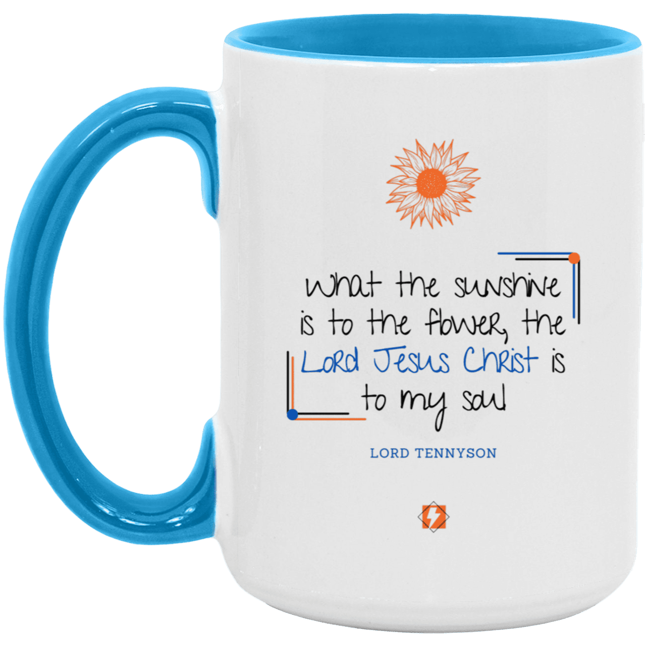 Ceramic Large Mug 15oz with inspiring Tennyson quote: LT119 - A personal profession of faith by Lord Tennyson - Color: Purple White/Light Blue