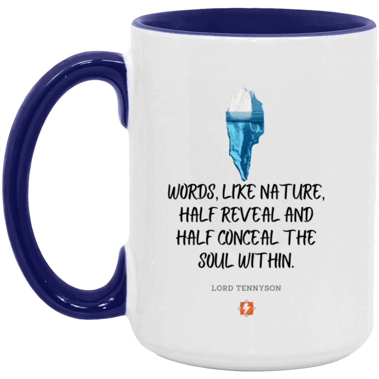 Ceramic Large Mug 15oz with inspiring Tennyson quote: LT120 - Words both reveal and conceal the soul within - Color: White/Midnight Blue