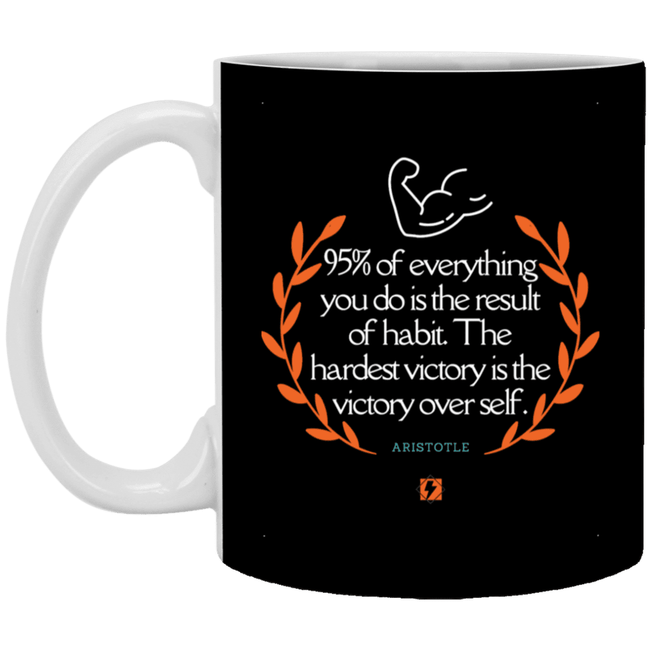 Ceramic Standard Mug 11oz with inspiring Aristotle quote: A101 - Habits lead to victory - Color: Black White