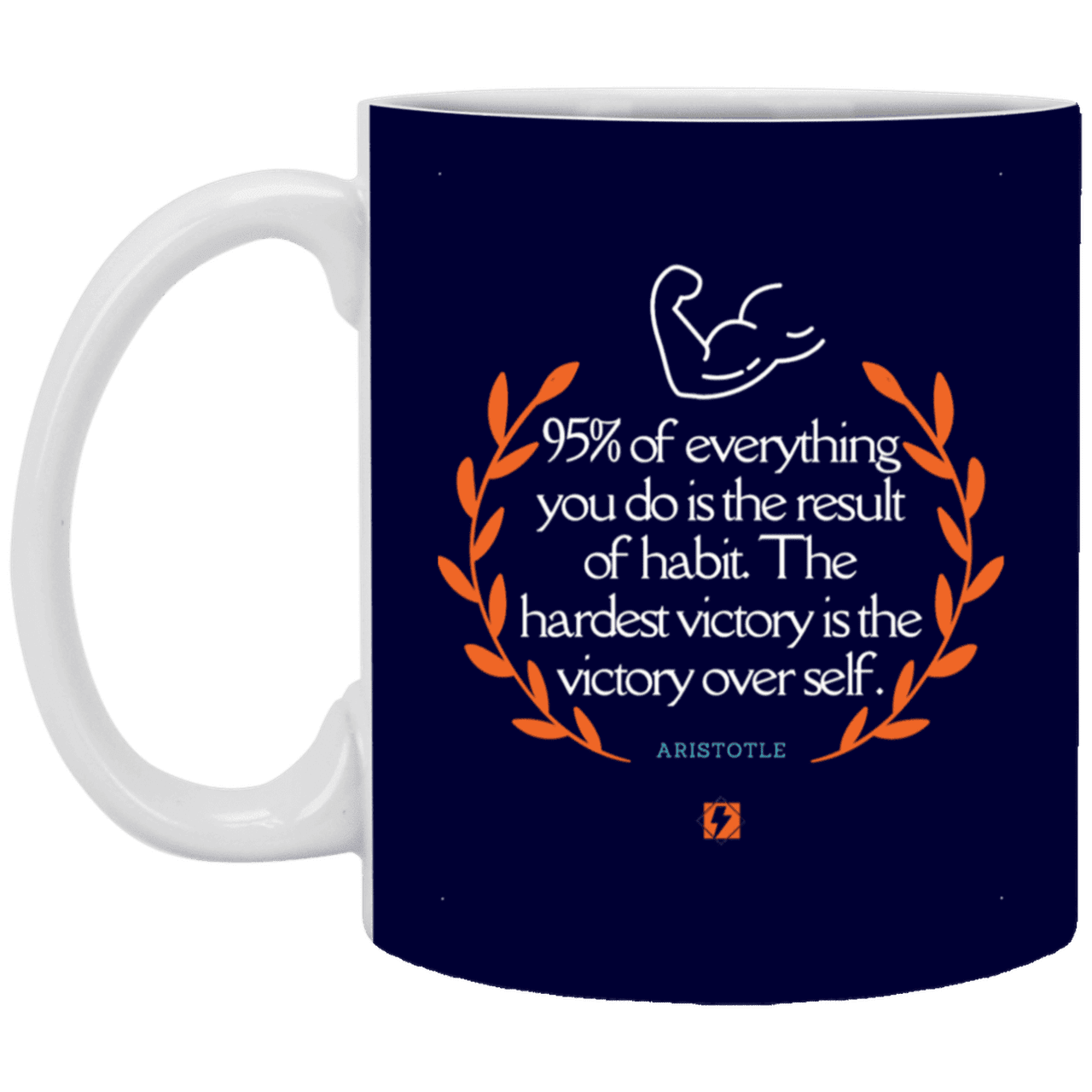 Ceramic Standard Mug 11oz with inspiring Aristotle quote: A101 - Habits lead to victory - Color: Navy