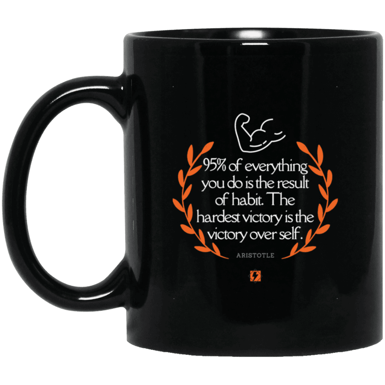 Ceramic Standard Mug 11oz with inspiring Aristotle quote: A101 - Habits lead to victory - Color: Plain Black