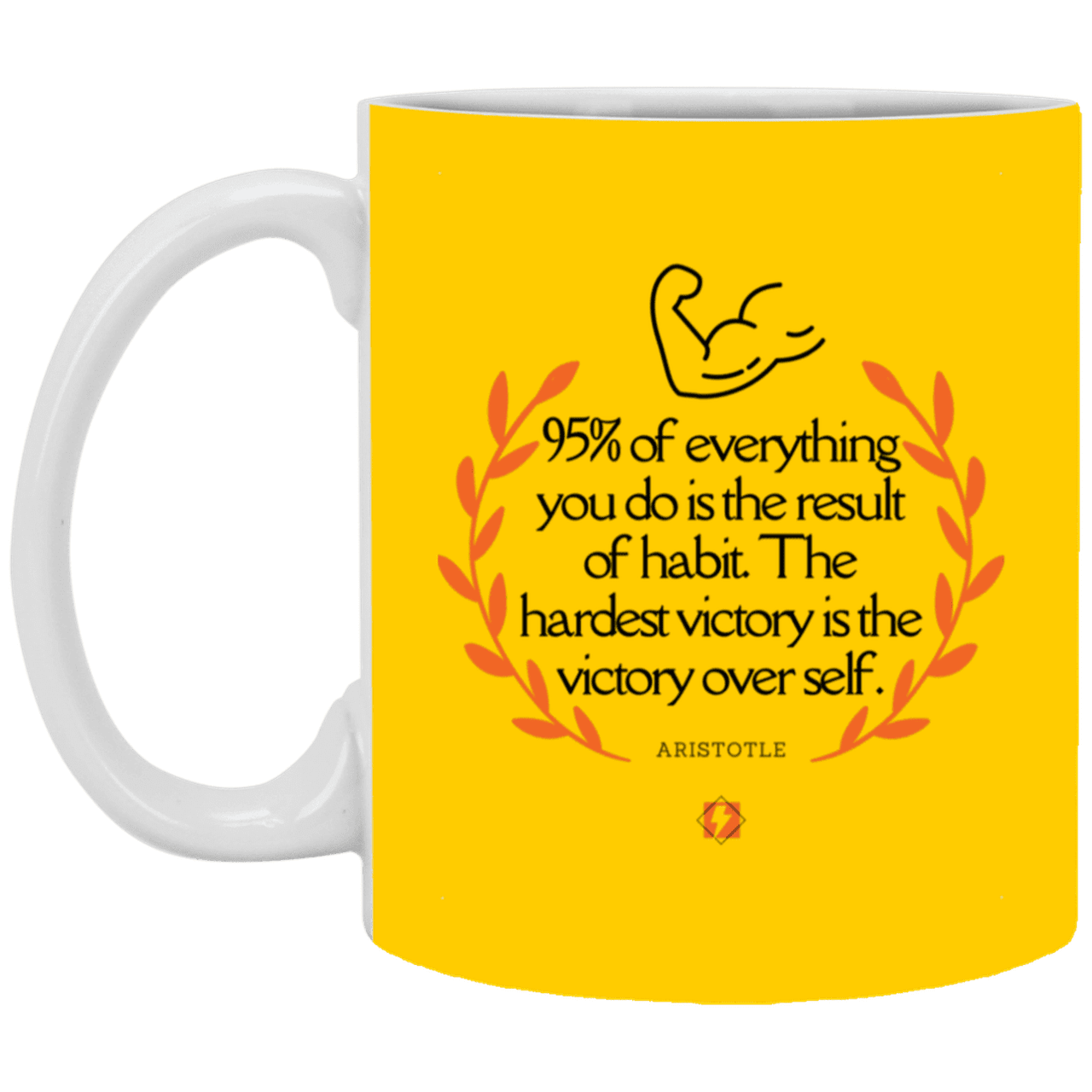 Ceramic Standard Mug 11oz with inspiring Aristotle quote: A101 - Habits lead to victory - Color: Athletic Gold