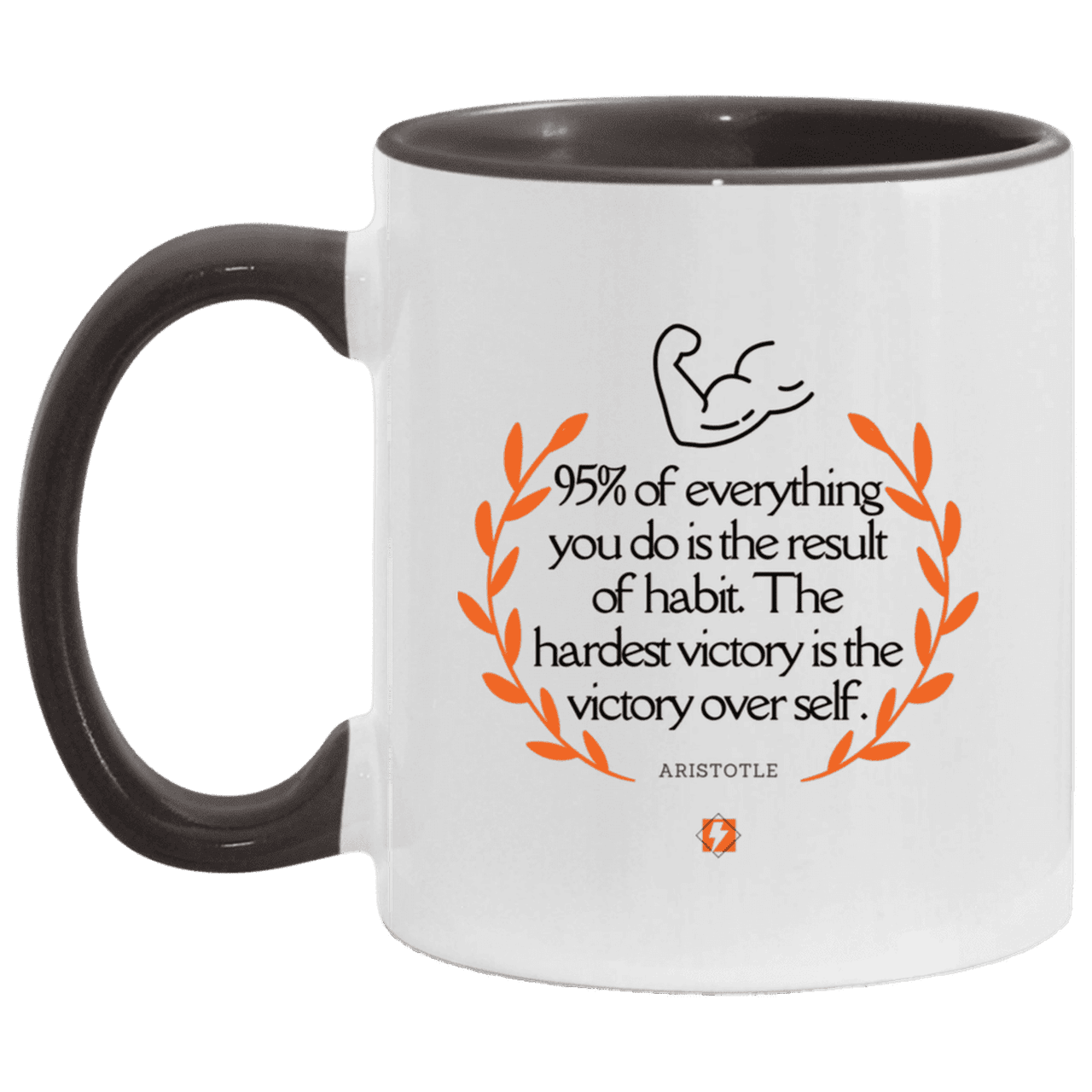 Ceramic Standard Mug 11oz with inspiring Aristotle quote: A101 - Habits lead to victory - Color: White/Black