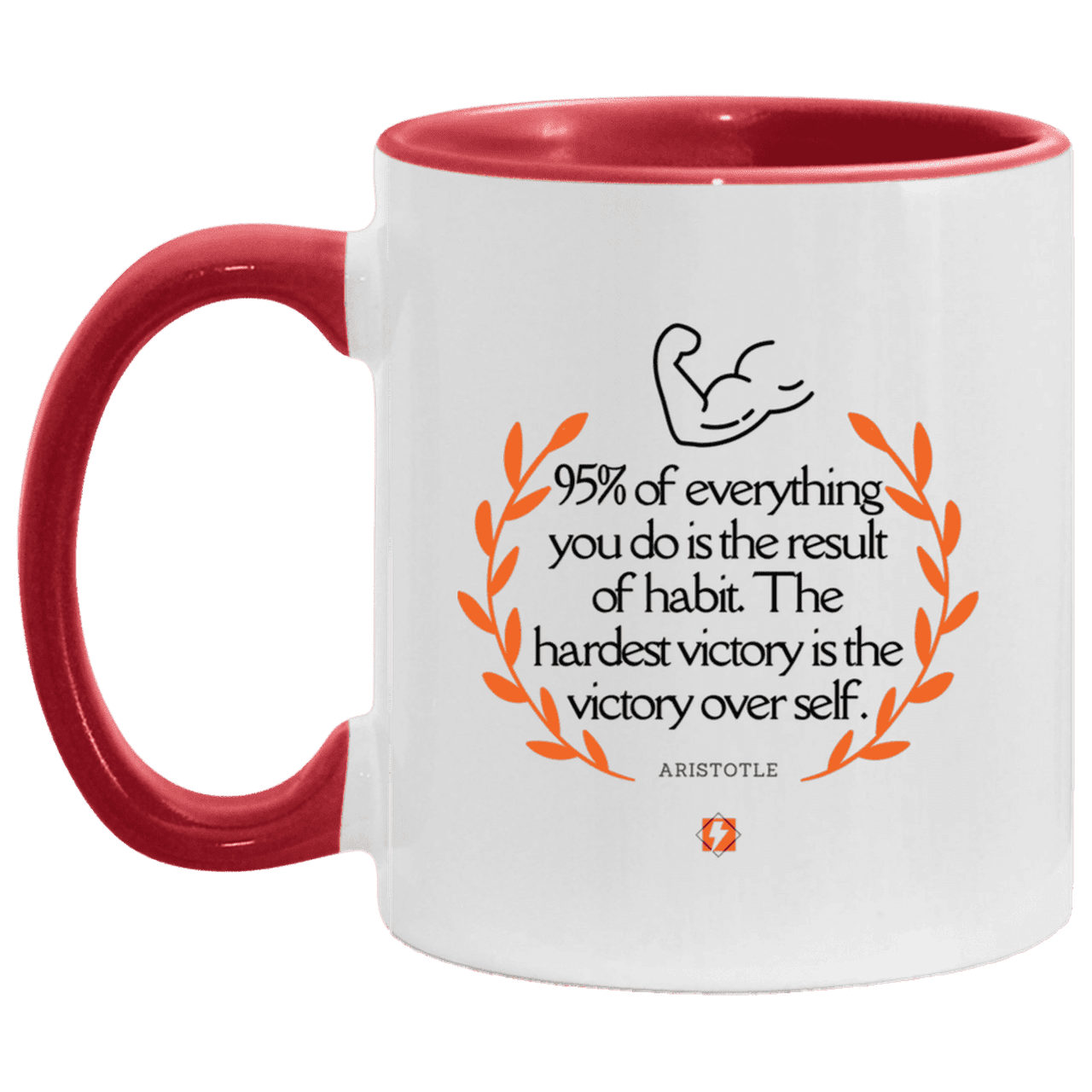 Ceramic Standard Mug 11oz with inspiring Aristotle quote: A101 - Habits lead to victory - Color: White/Red