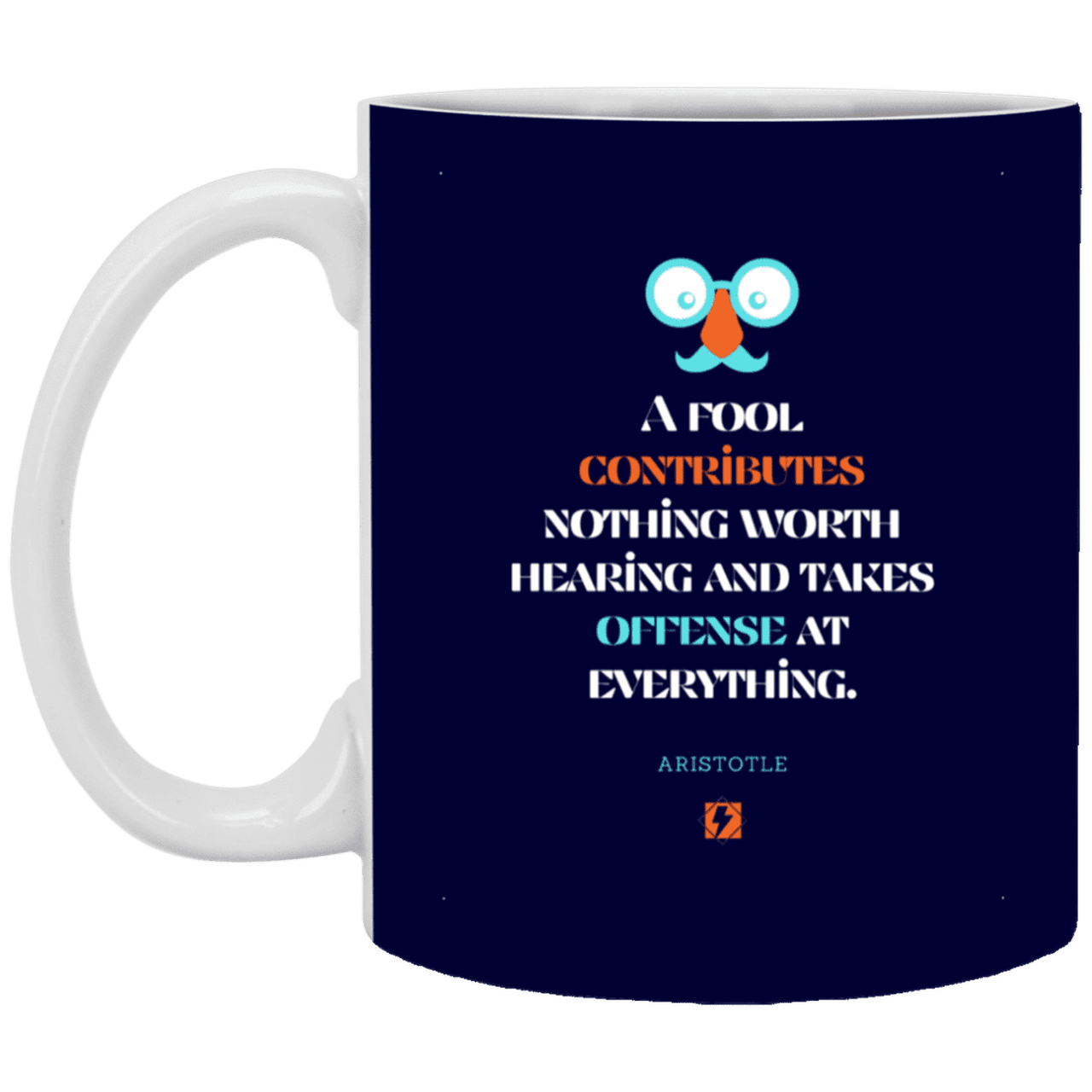 Ceramic Standard Mug 11oz with inspiring Aristotle quote: A102 - Fools contribute only offense - Color: Navy