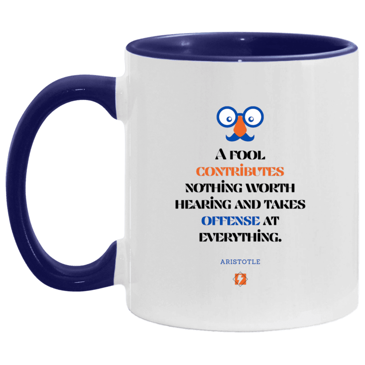 Ceramic Standard Mug 11oz with inspiring Aristotle quote: A102 - Fools contribute only offense - Color: White/Midnight Blue