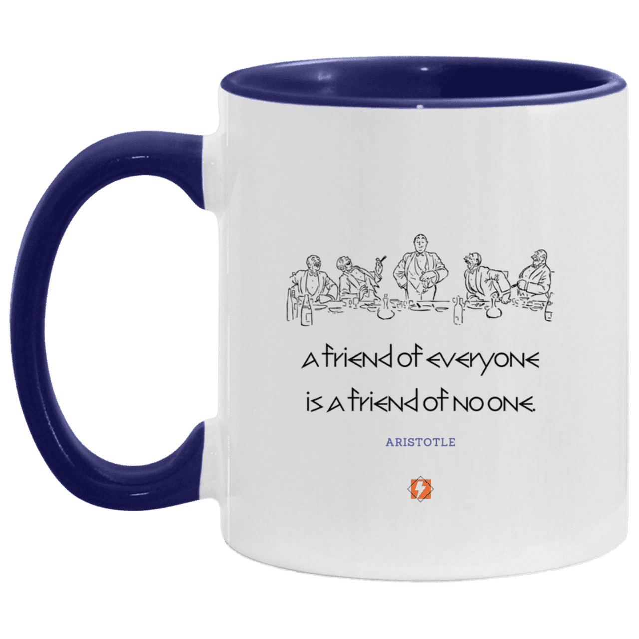 Ceramic Standard Mug 11oz with inspiring Aristotle quote: A103 - Do not be friends with everyone - Color: White/Midnight Blue