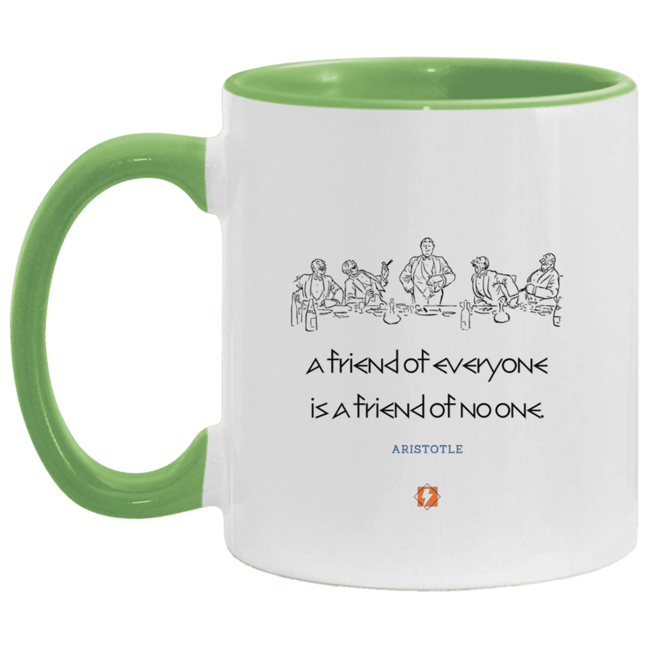 Ceramic Standard Mug 11oz with inspiring Aristotle quote: A103 - Do not be friends with everyone - Color: White/Light Green